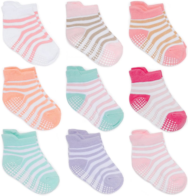 Zaples Baby Girls Non Slip Grip Ankle Socks with Non Skid Soles for Infants Toddlers, Girl Stripes, 12-36 Months - Image 1